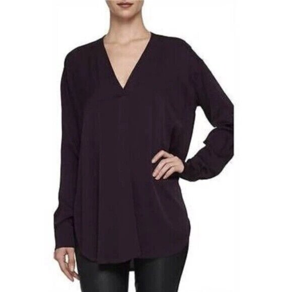 Vince Purple Eggplant Long Sleeve V Neck Blouse Size Small 47795 - Picture 2 of 15